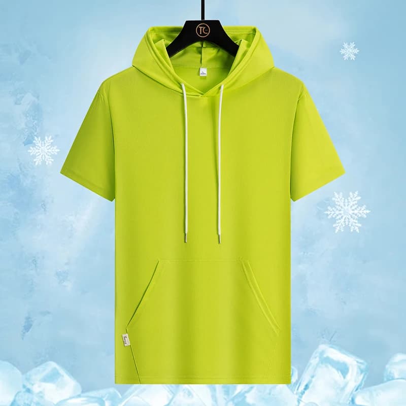 Summer Fashion Hooded Ice Silk Quick Drying Sweat Absorbing Breathable T-shirt Outdoor Table Tennis Sports Training Trend Top