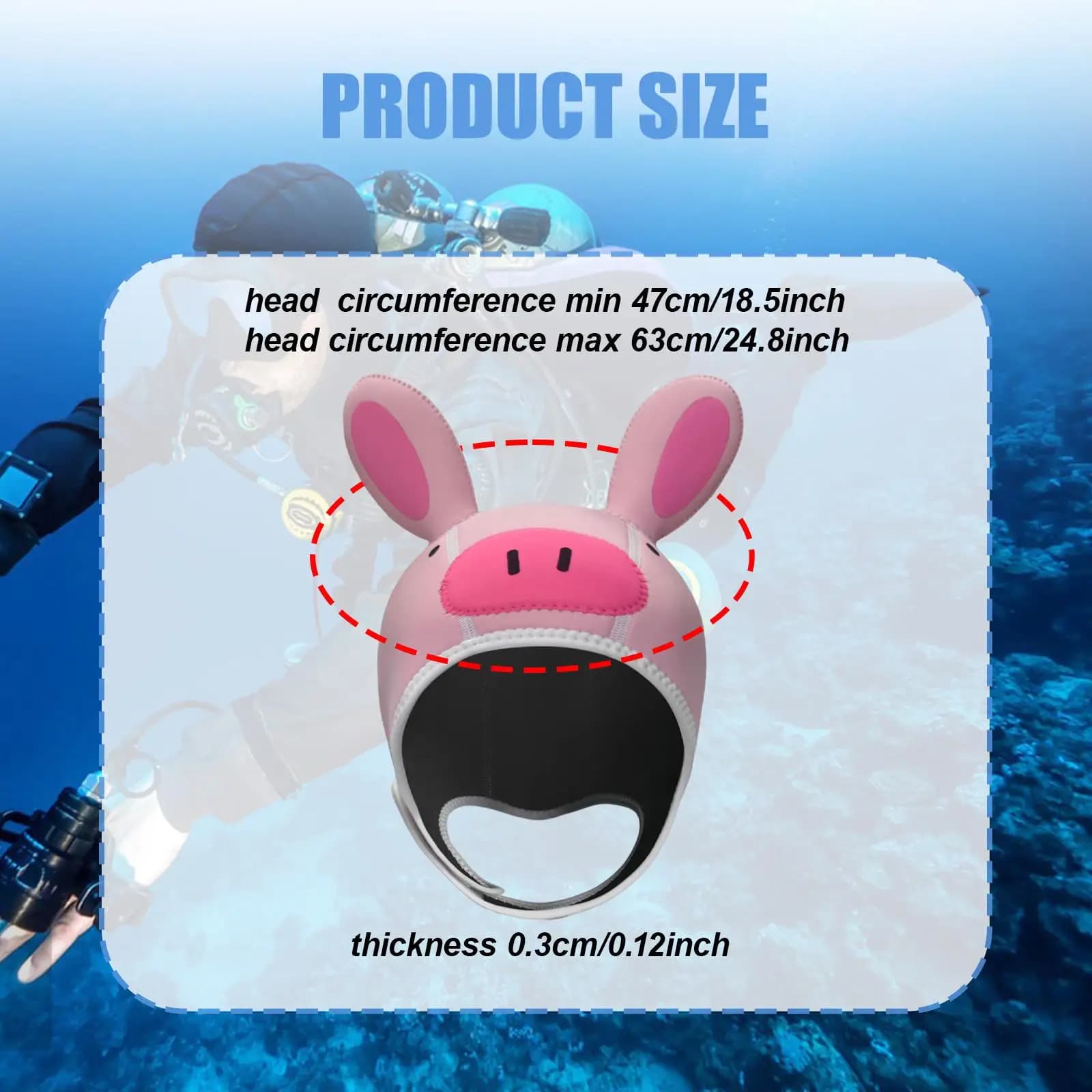 Neoprene Swim Hood in Maialino Shape, Funny Copricapo for Water Sports, Kayaking and Surfing