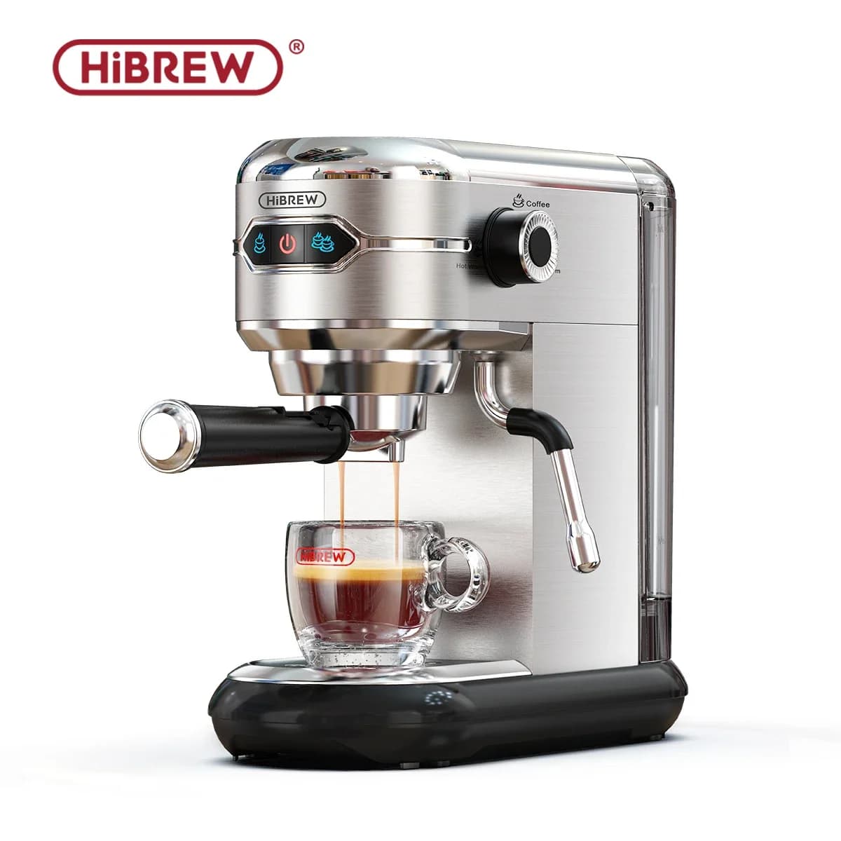 HiBREW Caffettiera Cafetera 20 Bar Inox Semi Automatico Super Slim ESE POD e Polvere Espresso Macchina per Cappuccino Acqua Calda H11