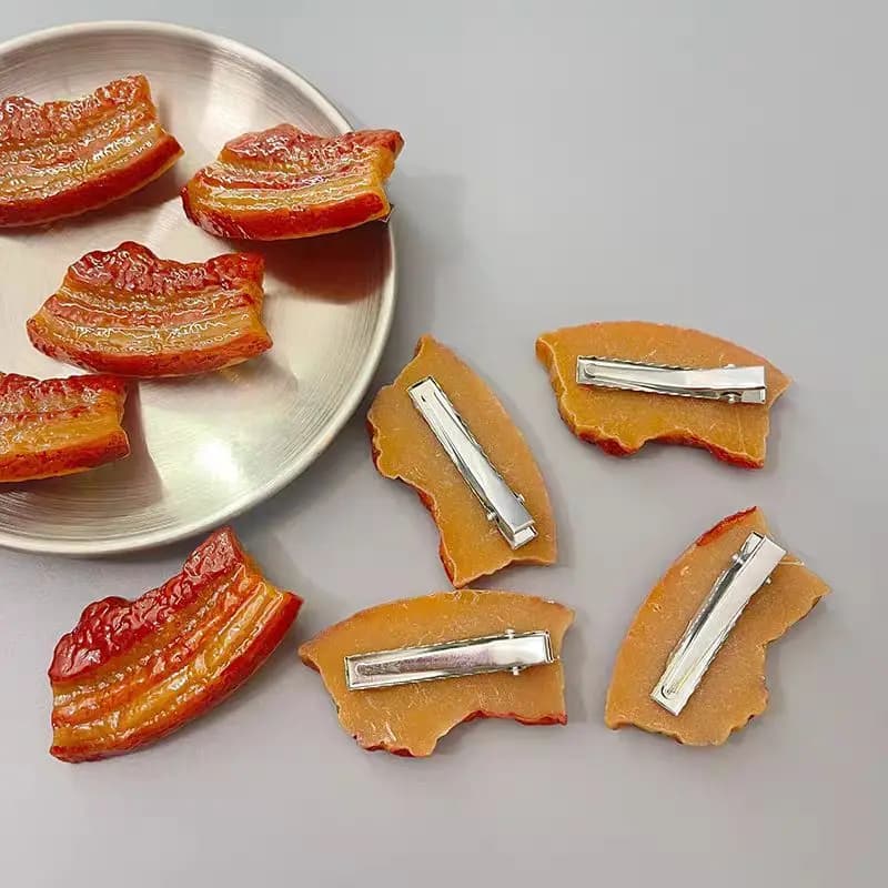 Cute Creative Realistic Food Imitation Pork Belly Food Toy Funny and Playful Braised Pork Hair Clip Hair Accessory Clip