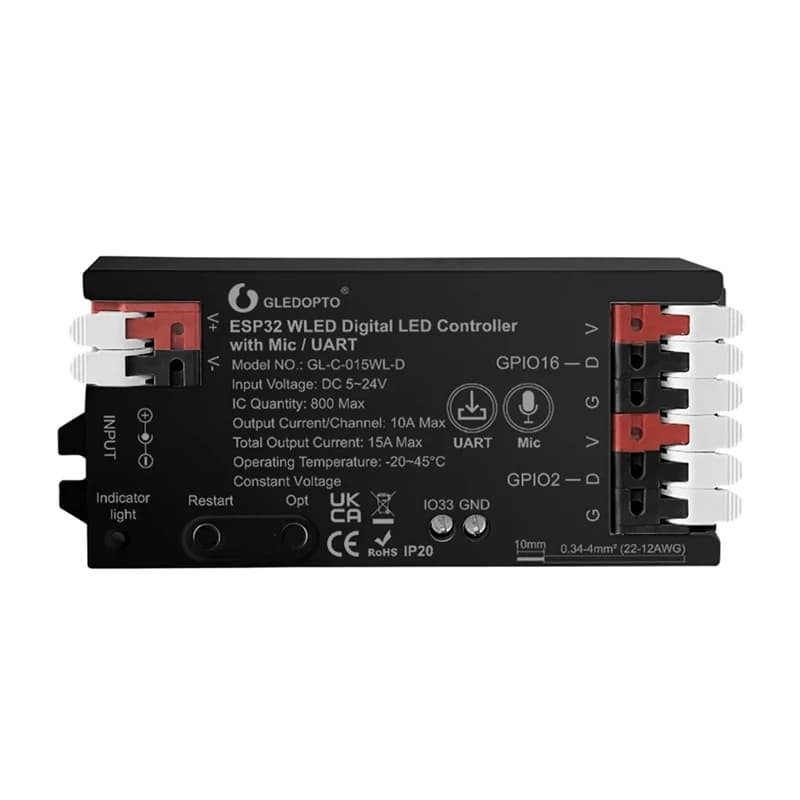 GLEDOPTO ESP32 WLED LED Light Strip Controller Mic UART Download Music Sound Dynamic RGB DIY Wifi WS2811 WS2812 SK6812