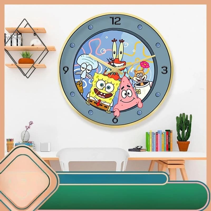 Orologio da Parete Silenzioso Rotondo SpongeBob Patrick Star, Decorazione per Camera da Letto e Soggiorno, Orologio Educativo per Bambini