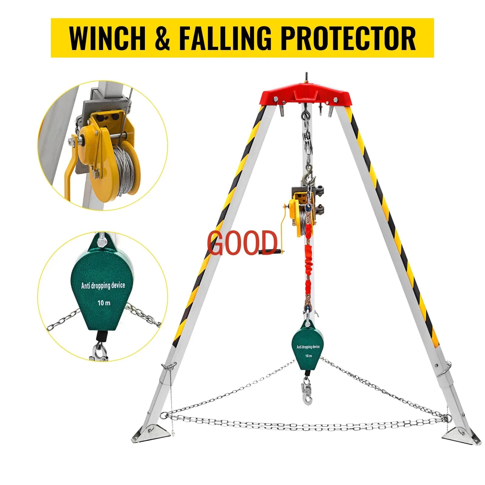 TAO Non-Slip Confined Space Rescue Tripod with 390lbs Personal Capacity Excellent Winch and Fall Protector 7ft Adjustable Legs