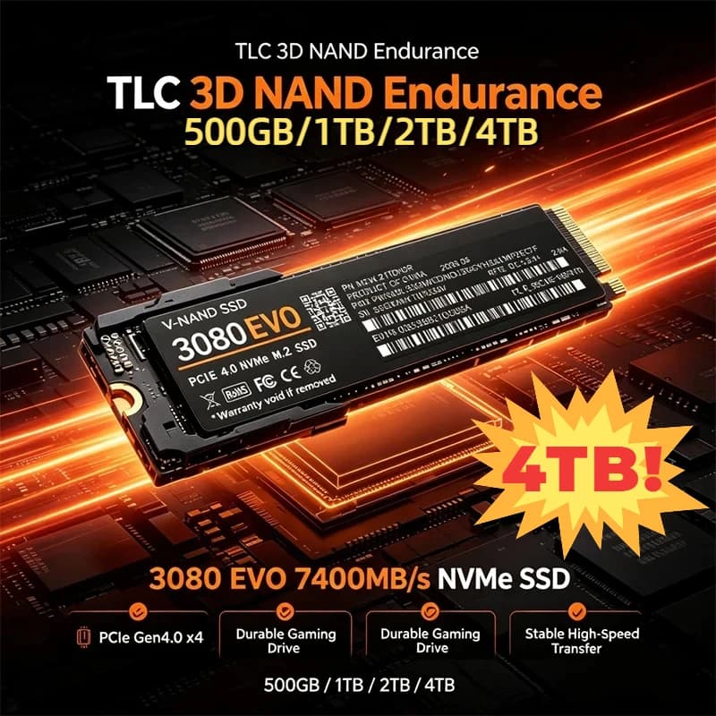 7400MB/s M.2 NVMe SSD 3080 EVO PCIe Gen4.0 X4 TLC 3D NAND 1TB 4TB 2280 Internal Gaming Solid State Drive for PS5 PC Laptop