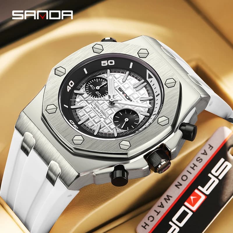 Orologi da uomo casual alla moda reale quadrante grande orologio da polso al quarzo in silicone nero classico orologio da uomo SANDA di marca superiore 7027