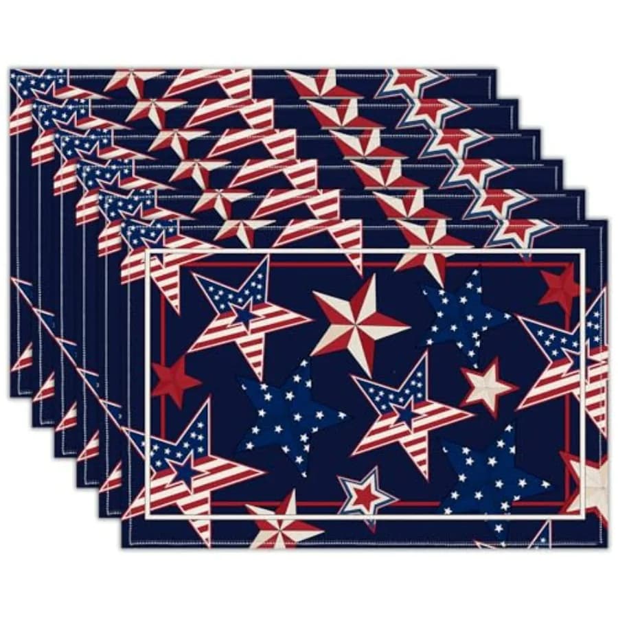 Red White Blue Star Placemats, USA 250th Anniversary 1776-2026 Independence Day Watercolor Star Table Mats, Washable Placemats