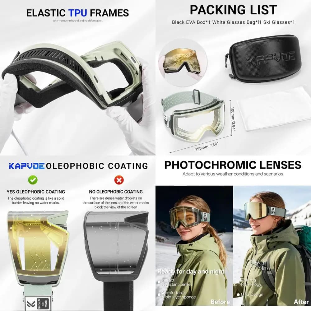 Occhiali da sci fotocromatici con protezione antiappannamento UV400, lenti magnetiche, compatibili con OTG per uomo e donna