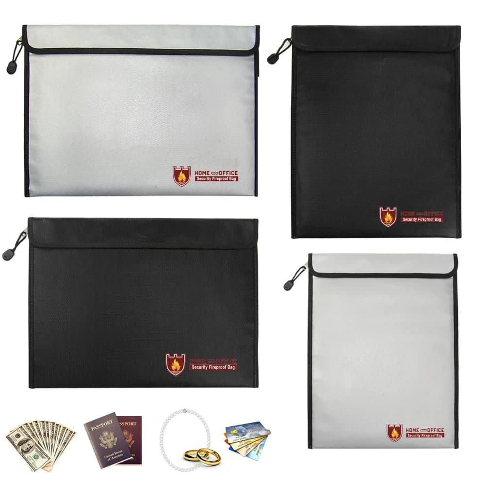 Borsa per documenti impermeabile ignifuga Rivestita in silicone liquido Resistente al fuoco Porta cartelle per soldi Organizzatore Stoccaggio sicuro 38 * 28 cm