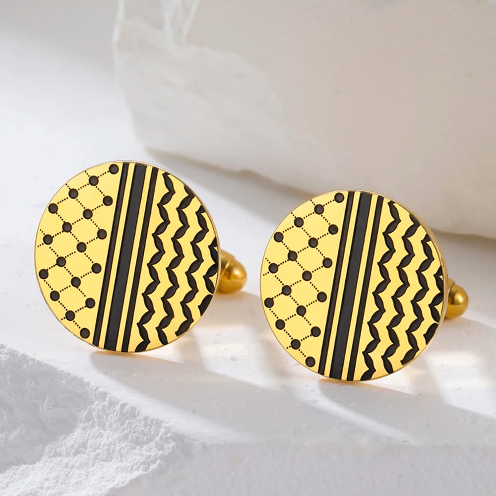 Round Polka Dot Straight Blade Cufflinks Stainless Steel Fishing Net Olive Leaf Pattern Cufflinks Tailcoats Shirt Accessories