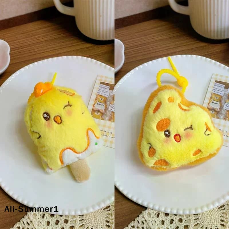Portachiavi con Ciondolo a Forma di Piccola Gallina Cartone Animato, Simpatico Peluche Kawaii a Tema Cibo, Decorazione per Zaino, Accessorio Regalo