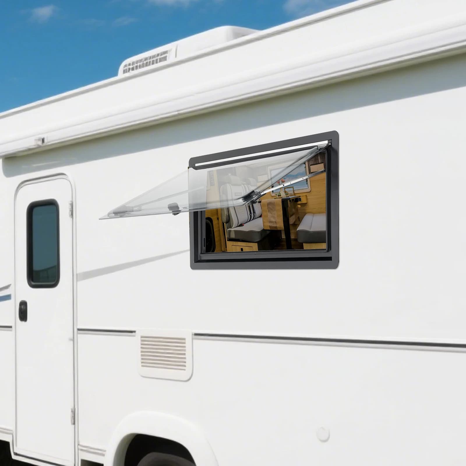 Ventilation Window for Caravan 900x500mm, Window for Camper, Double Acrylic with Solar Protection, Black Frame for Camper and Van Refreshment