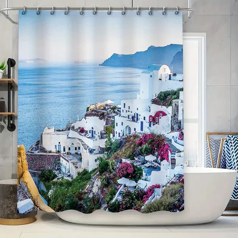 Tenda da doccia acquerello dal design moderno, stampa multicolore per l'arredamento del bagno, materiale in tessuto impermeabile (180 x 200 cm)