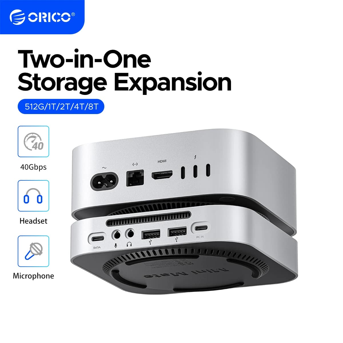 ORICO 40G USB HUB Docking Station per Mac Mini M4 M4 Pro M.2 NVMe 512G 1T 2T Disco rigido mobile portatile Porta USB-A e C