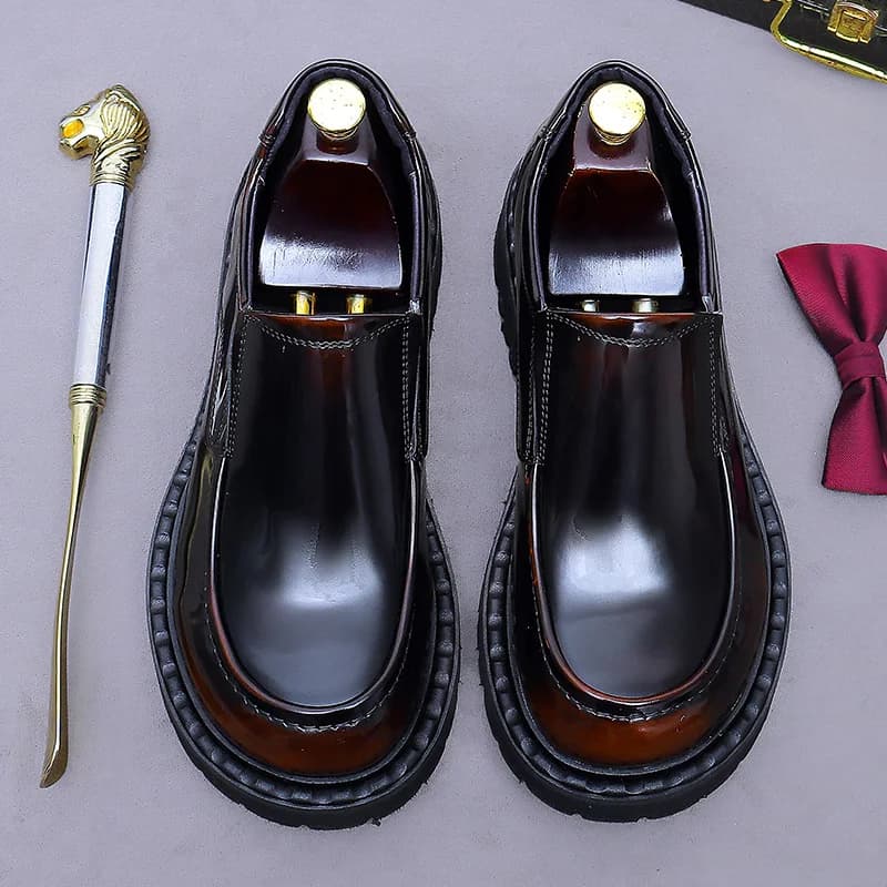 Men's Genuine Cowhide Leather loafers Shoes British Korean Style Glossy Breathable Casual Business Dress Wedding Footwear #25878