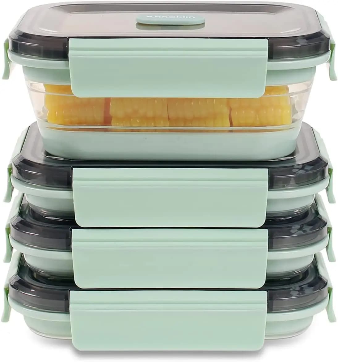 Contenitori pieghevoli per alimenti con coperchio e foro di ventilazione, set di contenitori pieghevoli in silicone trasparente impilabili, adatti al microonde.