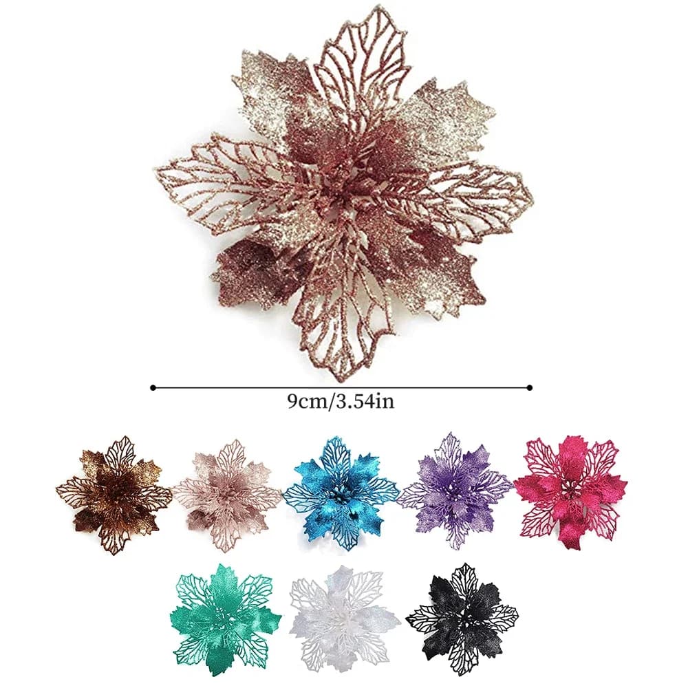 9cm Glitter artificiali fiori di natale albero di natale ghirlanda decorazioni fiori finti ornamenti ghirlanda di natale capodanno 2024