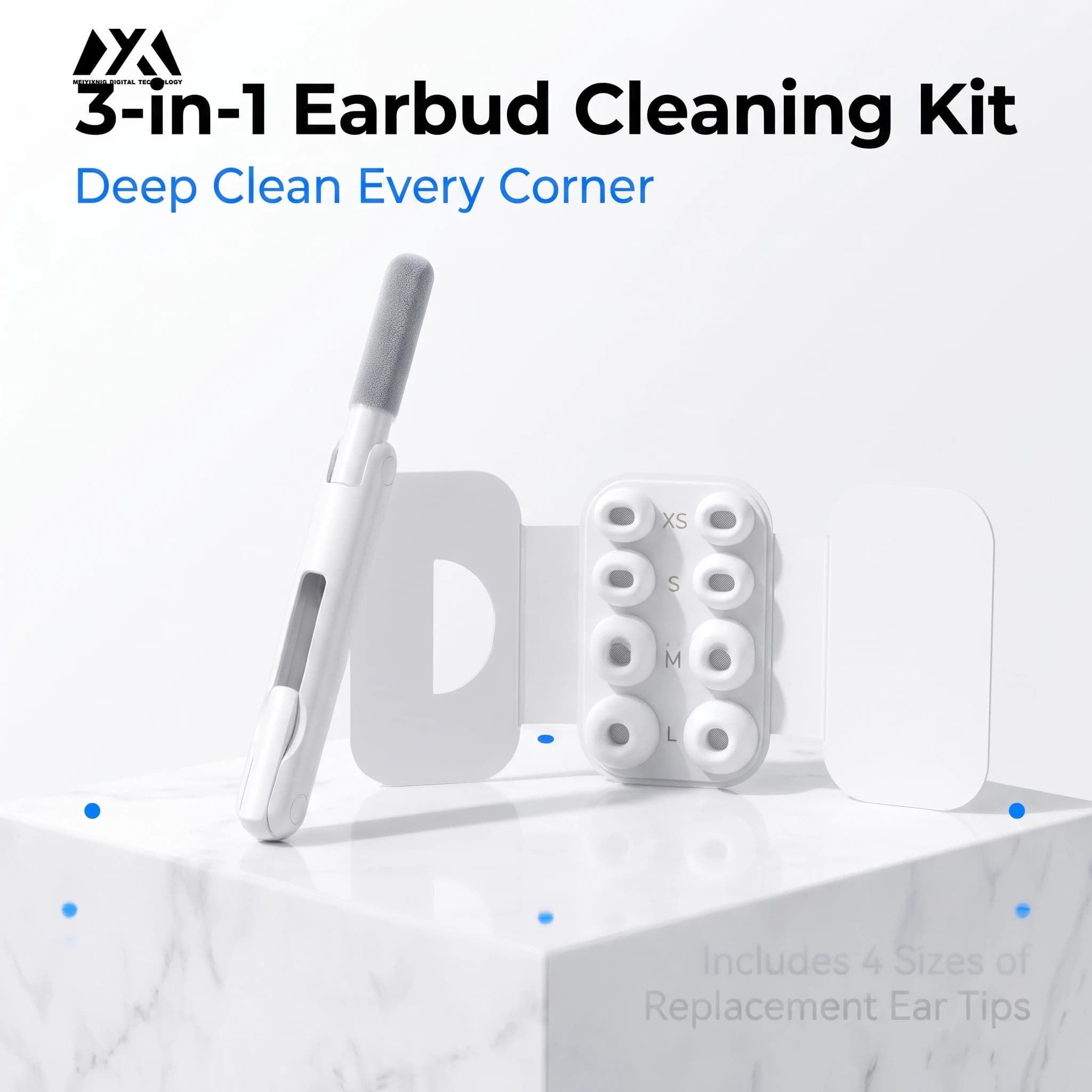 HK007-3-in-1 Earbud Cleaning Kit With 4 Sizes Replacement Ear Tips Wireless Bluetooth Earphone Cleaner Brush Tool For TWS Earbud