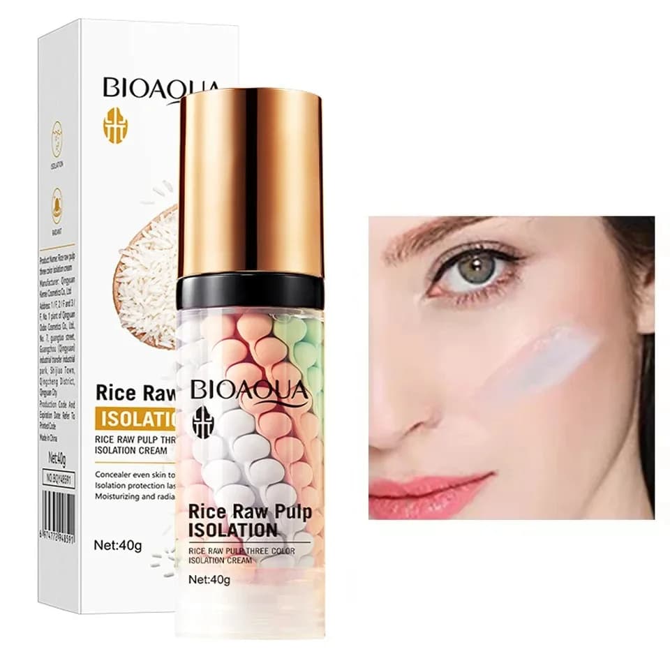 Crema Isolante Bioaoua Rice Puree 40g, Uniformante e Illuminante, Primer, Correttore, Base Trucco