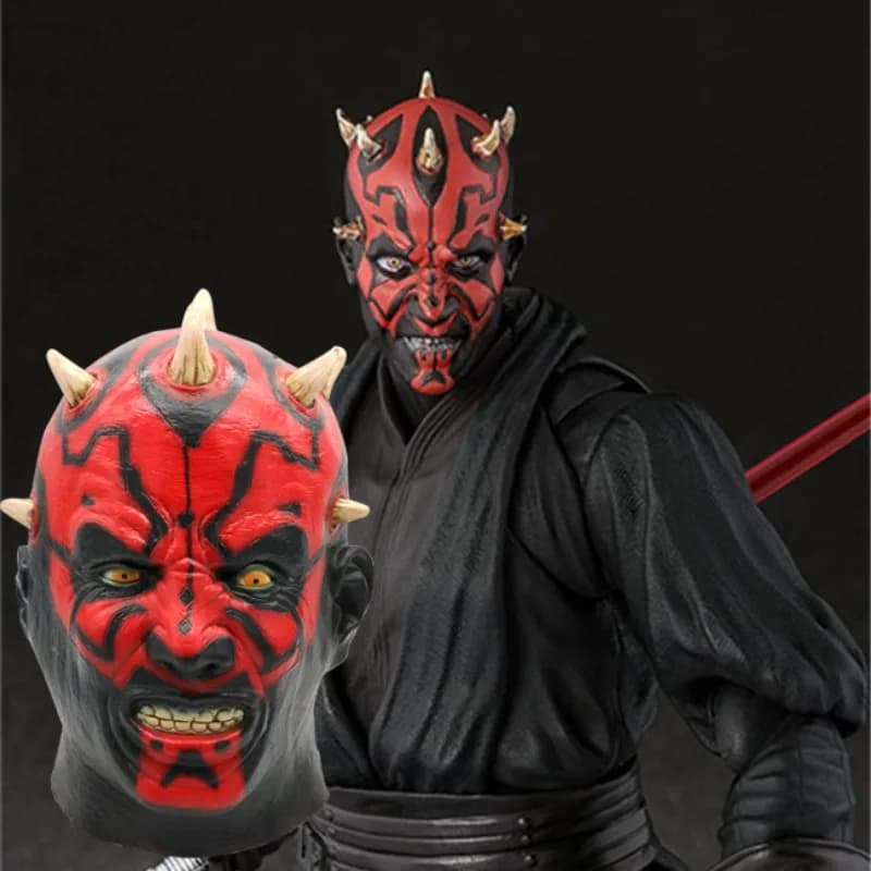 Maschera di Darth Maul di Star Wars, Accessorio Cinematografico in Lattice, Maschera Horror per Halloween, Maschera Decorativa Rossa per Cosplay