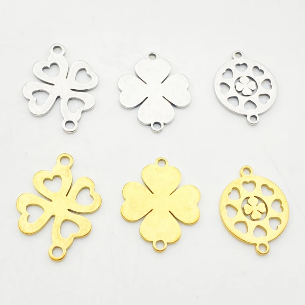 3types 10Pieces/Lot Clovers Charms Jewelry Diy Earrings Connectors Stainless Steel Clover Pendant Necklace Bracelet Diy Making