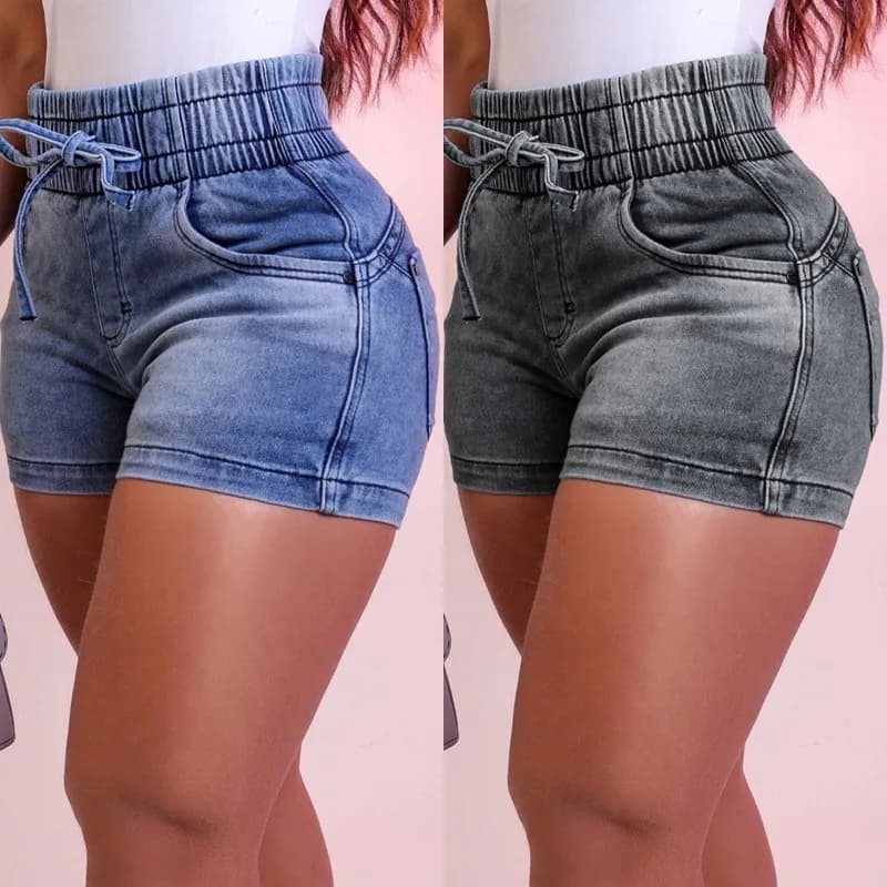 Blue Denim Shorts Women Mini Casual Cotton Jeans Shorts High Waist Light Wash Denim Short Slim Fit Mini Length Jean Shorts