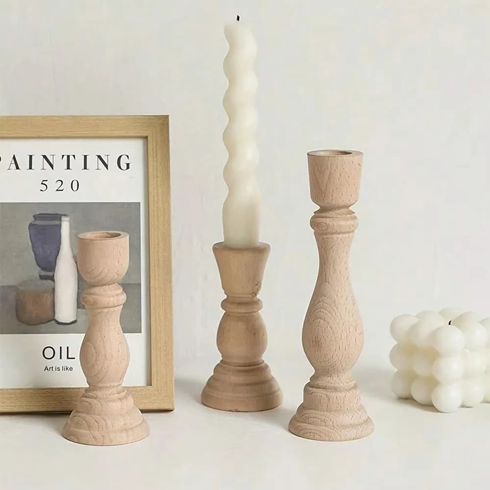 Candelieri Rustici in Legno Fatti a Mano, Portacandele in Legno Naturale Non Trattato, Supporti per Candele a Stelo, Decorazione per Matrimoni e Feste