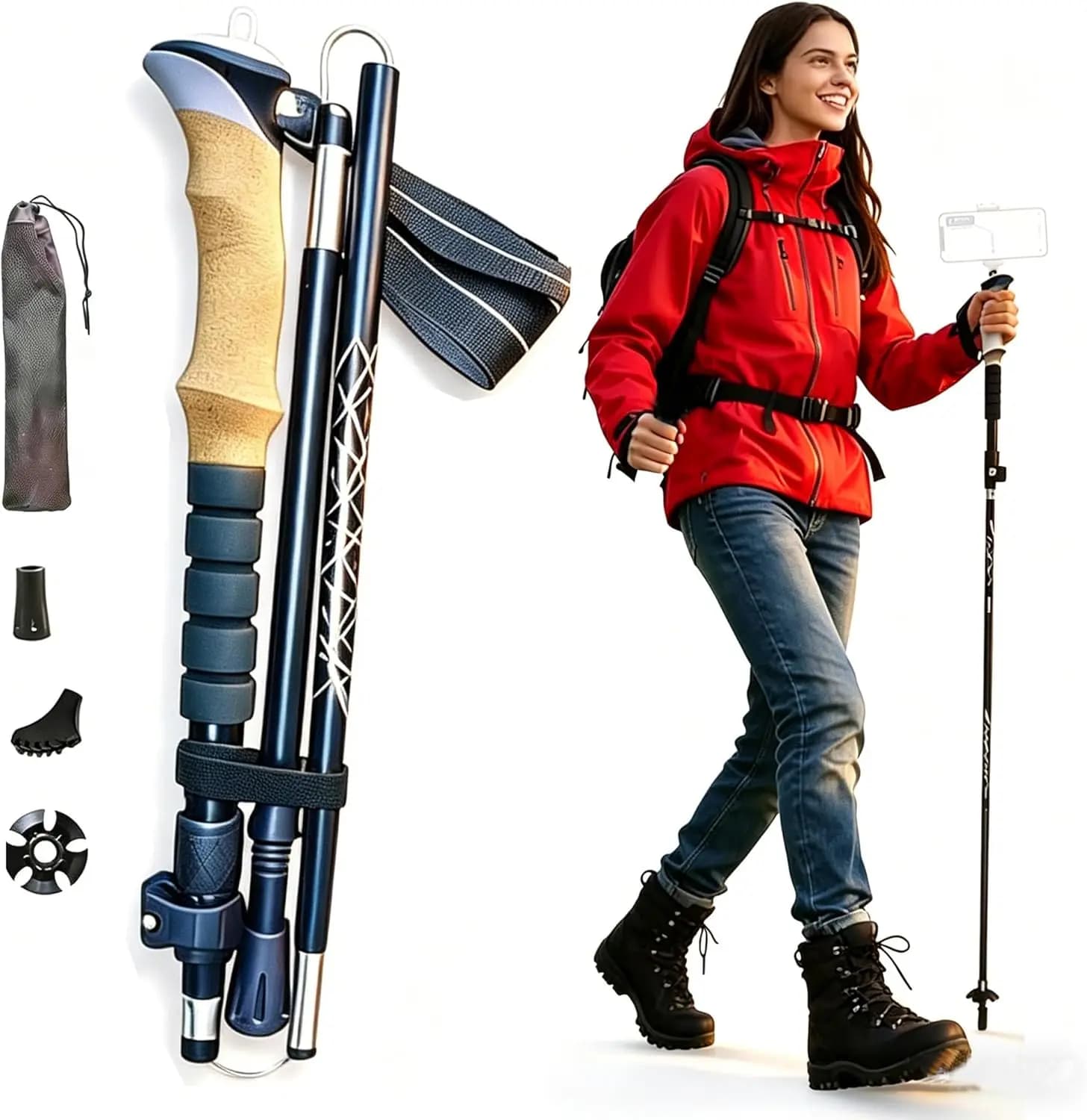 Foldable Hiking Poles for Women Men Seniors, 14" Compact Lightweight Trekking Poles with 1/4" Screw for Travel & Hiking
