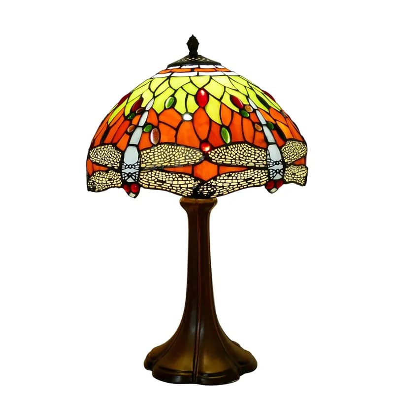 Lampada da Tavolo in Vetro Colorato Arancione, Stile Libellula, Luce da Lettura per Comodino, Camera da Letto, Soggiorno, Ufficio