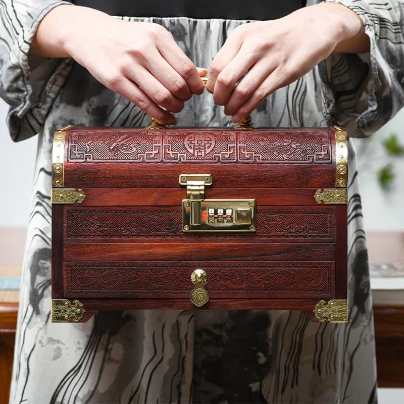 Rosewood Jewelry Box Rosewood Solid Wood Jewelry Box High-end Bracelet Box Storage Chinese Retro with Code Lock