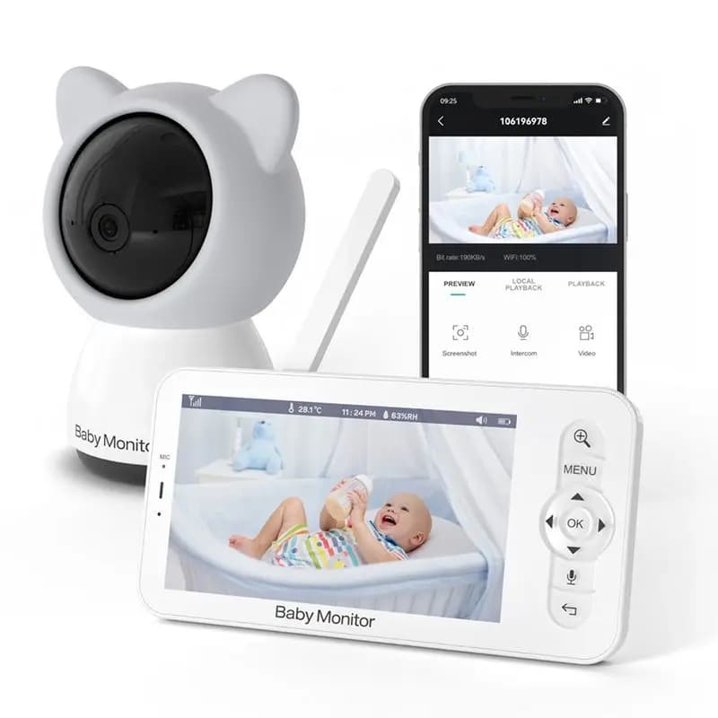 ABJI-Baby Monitor con Comunicazione Bidirezionale, Telecamera di Sorveglianza Video, Ninna Nanne Integrate, Casa Intelligente