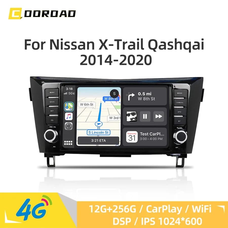 CarPlay Android 14.0 Car Radio For Nissan X-Trail J11 Qashqai 2014-2020 Car Multimedia Player GPS Navigation 4G WiFi Bluetooth