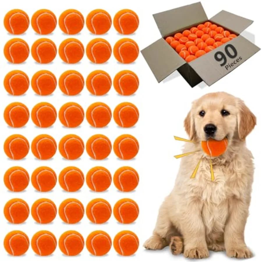Palline da tennis per cani, confezione da 90, 2,5 pollici, galleggianti, cigolanti, per esercizi di apporto, in gomma naturale, sicure per l'addestramento.