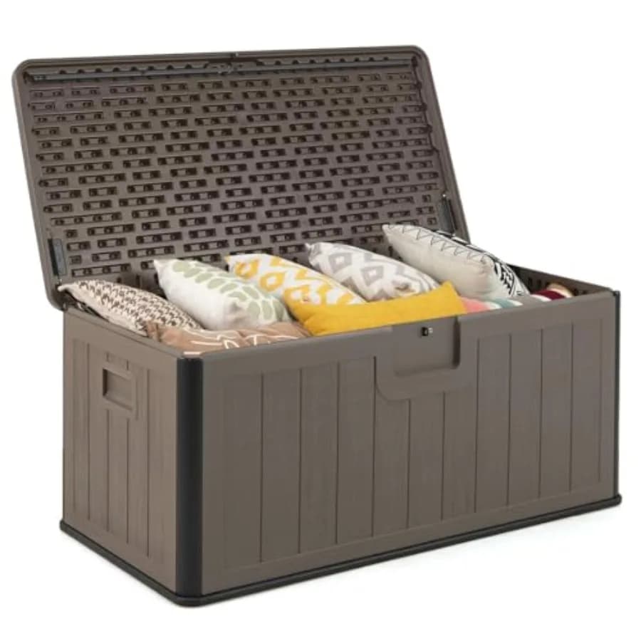 100 Gallon Exterior in Resin with Cover Lockable, Waterproof, for Tools, Pool Accessories and Bearings