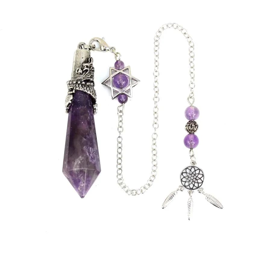 Pendulari in pietra sfaccettata con 12 cristalli di drago per rabdomanzia, divinazione, ametista naturale, quarzo, pendolo, pendoli spirituali