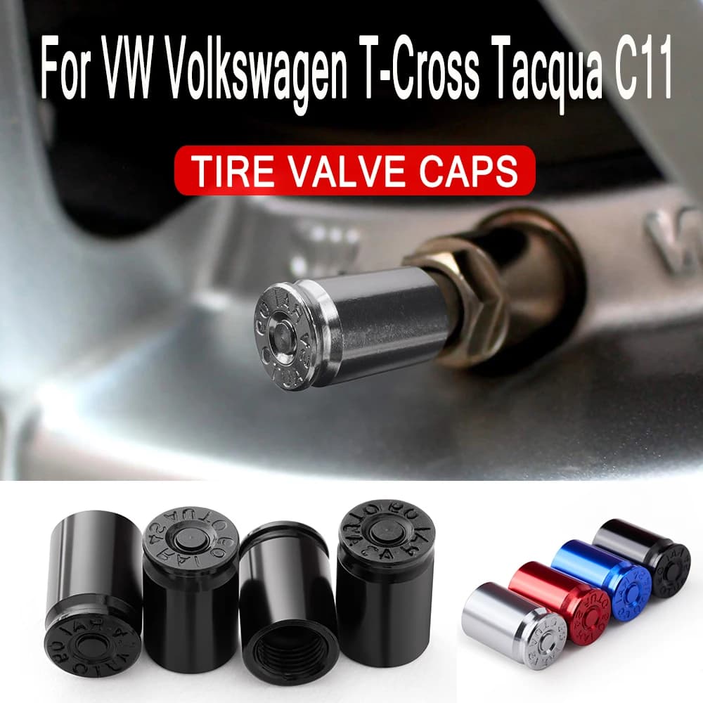 4 Pezzi Tappi Valvola Pneumatici per VW Volkswagen T-Cross Tacqua C11 2018~2026, Accessori Auto, Copri Valvole Antipolvere e Impermeabili