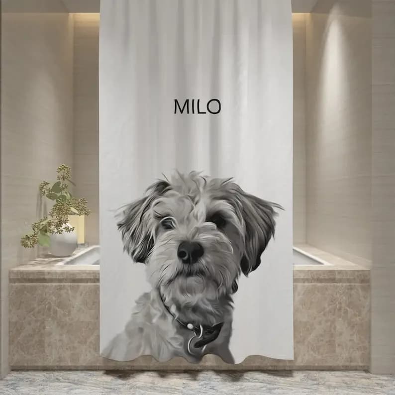 Tenda da doccia personalizzata con foto di animali domestici - Decorazione personalizzata per il bagno di cani e gatti per tende da bagno uniche