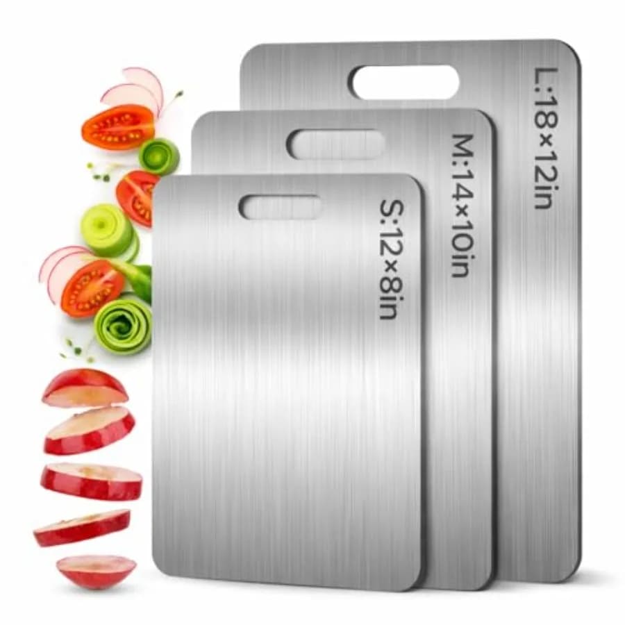 100% Pure Titanium Tagliere for Foods, Knife Resistant, Durable, Double Face Design, Dishwasher Washable for Meat, Fish, Fruit and Vegetables