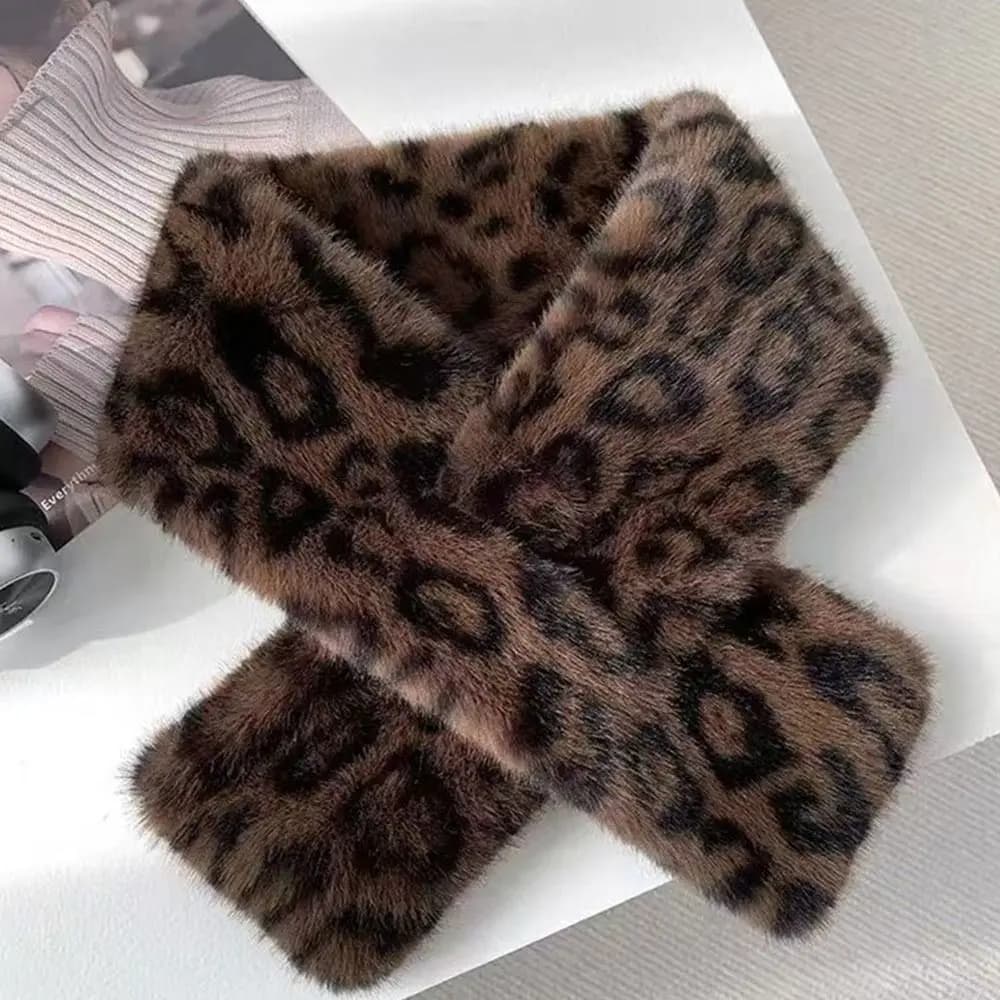 Addens warm scarf with print leopard windproof fake rabbit fur scarf in synthetic fur neck fake soft wrap scarf for neck