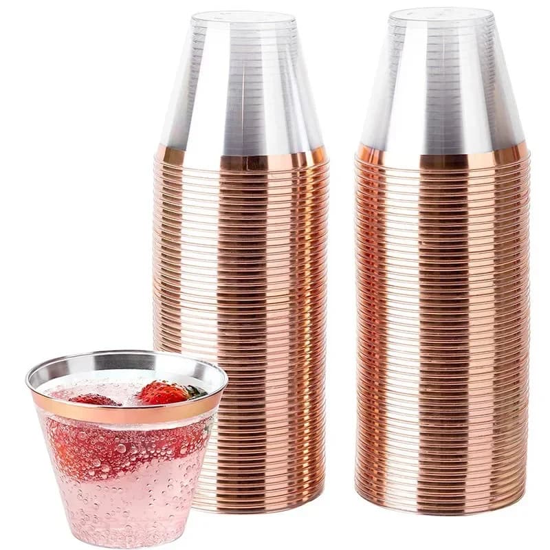 25 bicchieri di plastica usa e getta, bicchieri da cocktail cristallini, vino, birra, oro rosa, per matrimoni, festa di Natale del Ringraziamento