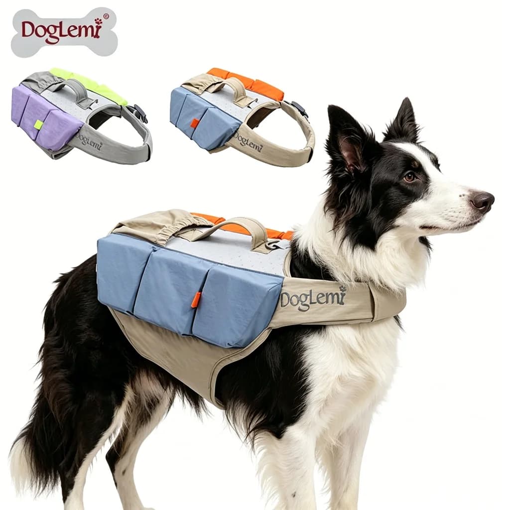 Dog Life Jacket with Reflective Strips, Adjustable Dog Vest for Swimming Safety, Oxford Cloth, S/M/L, Blue Orange/Purple Yellow