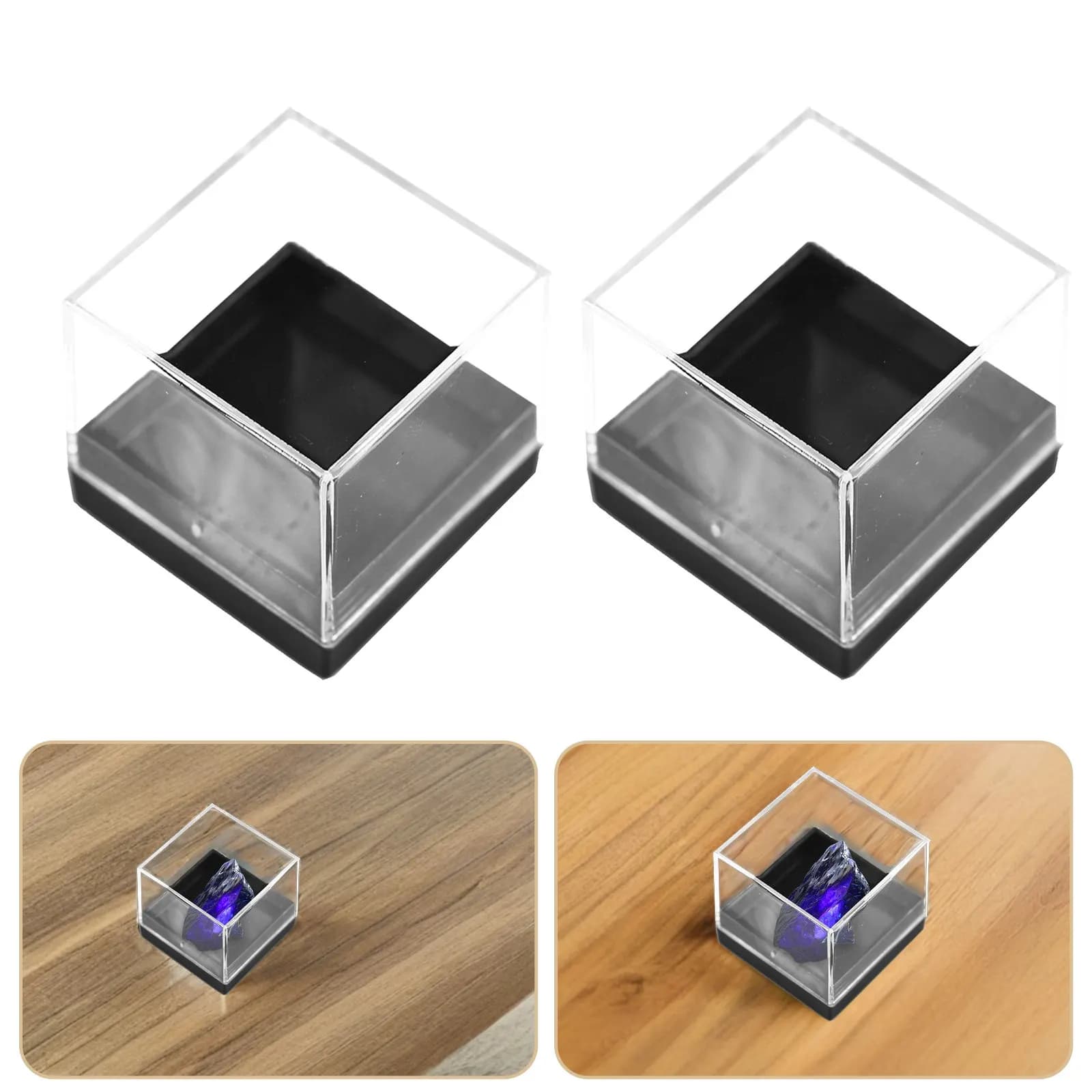 Set di 12 Scatole Trasparenti Quadrate, Contenitori per Esposizione, Organizzatori per Conservazione e Protezione di Minerali