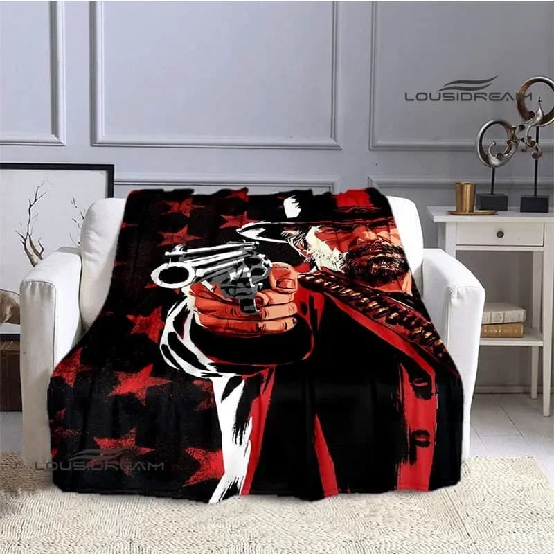 Coperte stampate Red Dead Redemption 2, Coperta da picnic, Coperta calda con bordo, Coperte da viaggio per la casa, Rivestimenti per letto, Regalo di compleanno