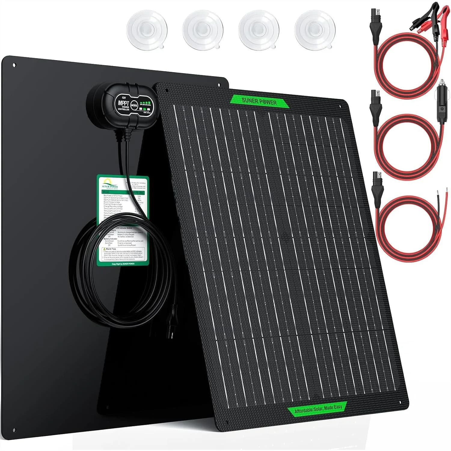 30W 12V Solar Battery Charger & Maintainer with MPPT, Trickle Charging Kit for Car Boat RV Trailer