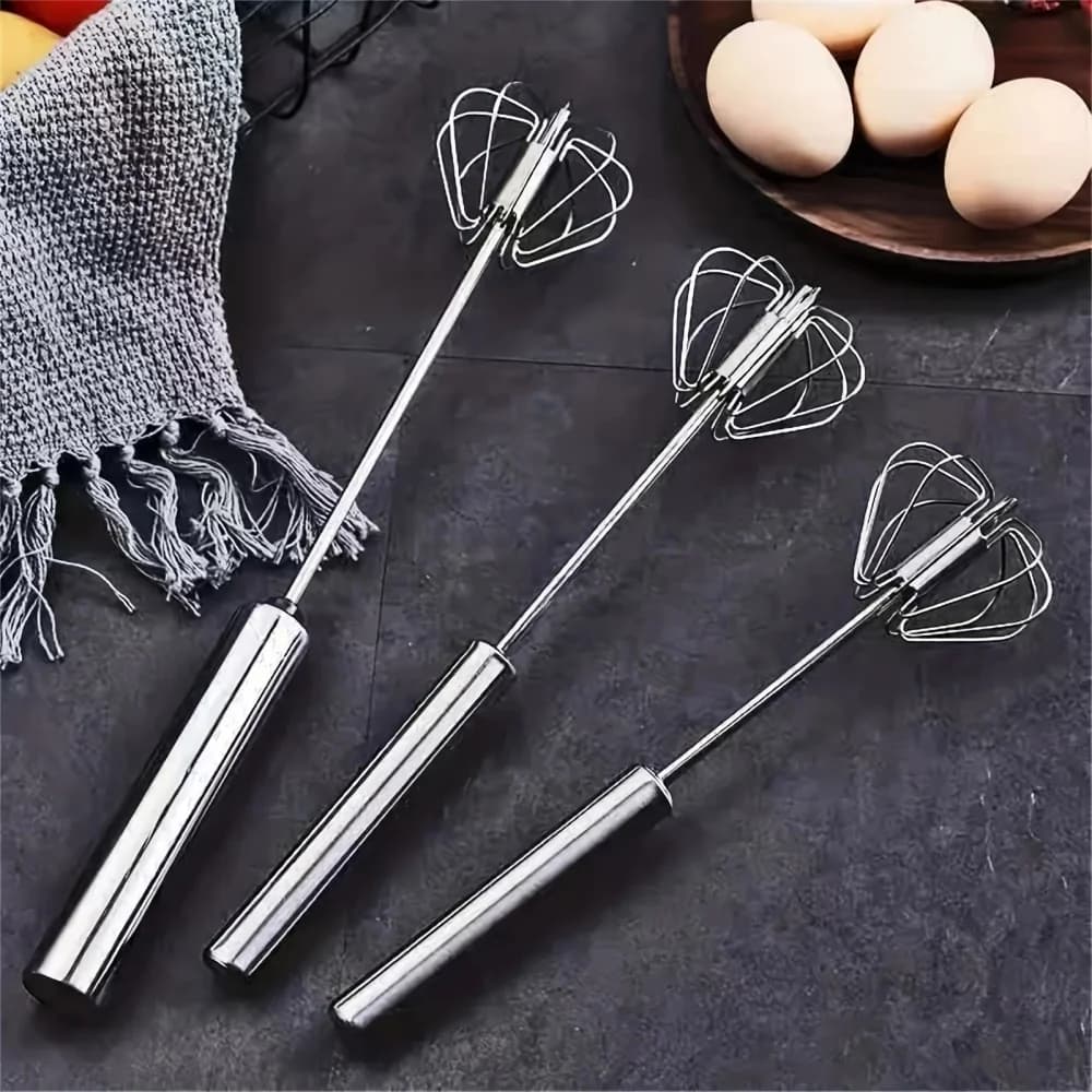 Frusta per Uova in Acciaio Inox, Mixer Manuale Semi-Automatico, Utensile da Cucina per Montare la Crema, Accessorio per Uova