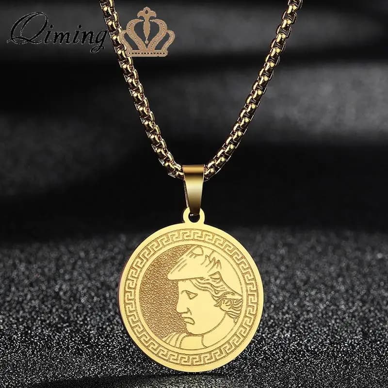 QIMING Ancient Greek Tetradrachmon Pendant Neckalce For Men Women Stainless Steel Handmade Great Alexander Necklace