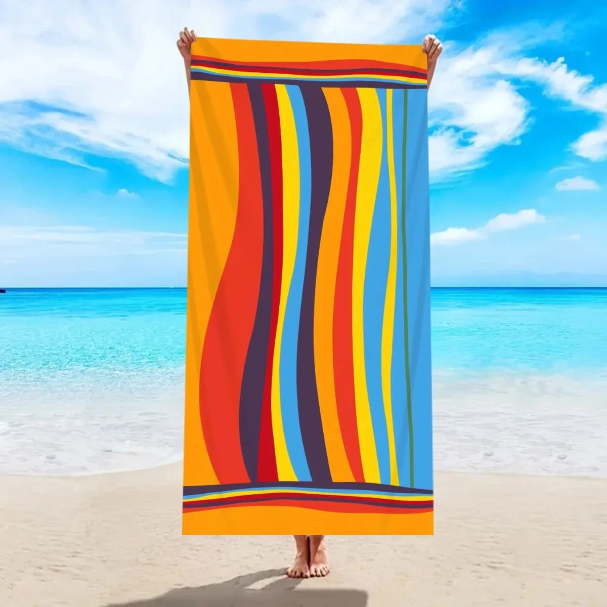 Telo Mare Geometrico Plus Size, Asciugamano da Bagno Oversize a Righe Ondulate, Asciugatura Rapida, Anti-Sabbia, Tappetino da Piscina e Viaggio, per Mare e Spiaggia Estiva