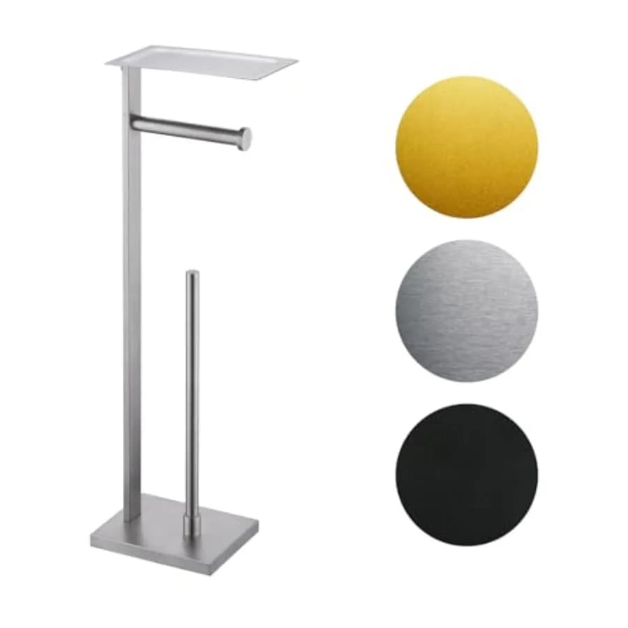 Portarotolo per Carta Igienica da Bagno in Acciaio Inox, Supporto Autoportante con Mensola, Stile Quadrato, Finitura F04N2