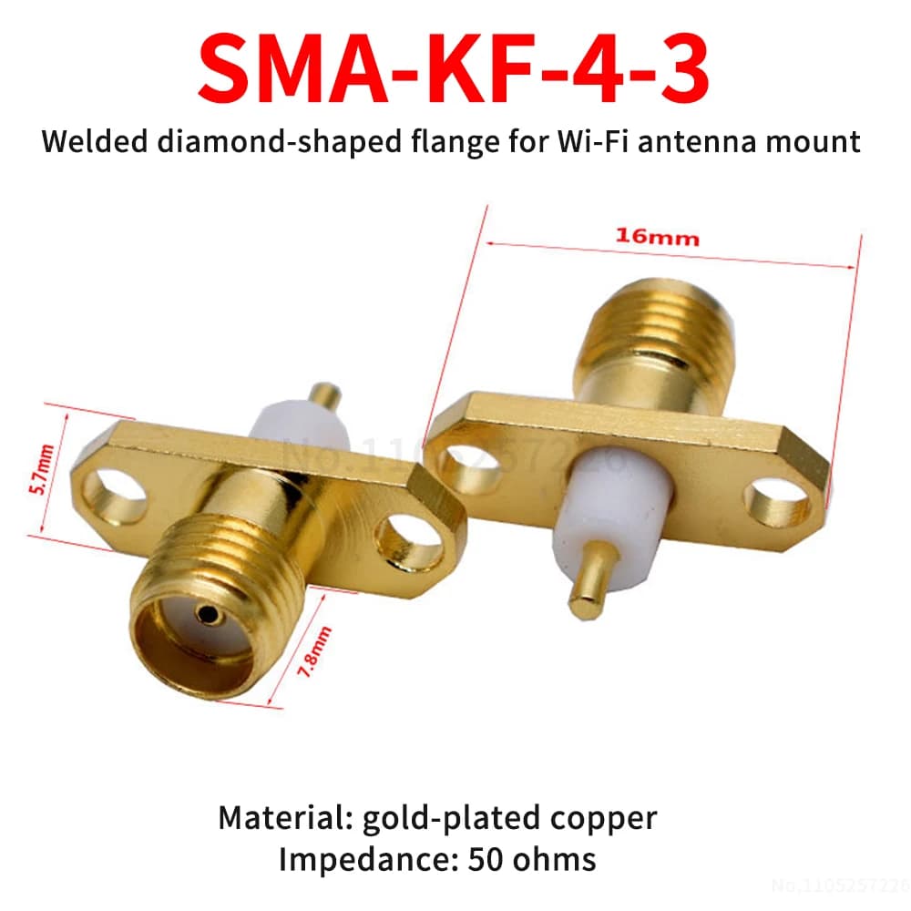 Connettore coassiale SMA-KF-4-3 SMA RF femmina con flangia a forma di diamante per la saldatura a un supporto per antenna WIFI (1 pz)