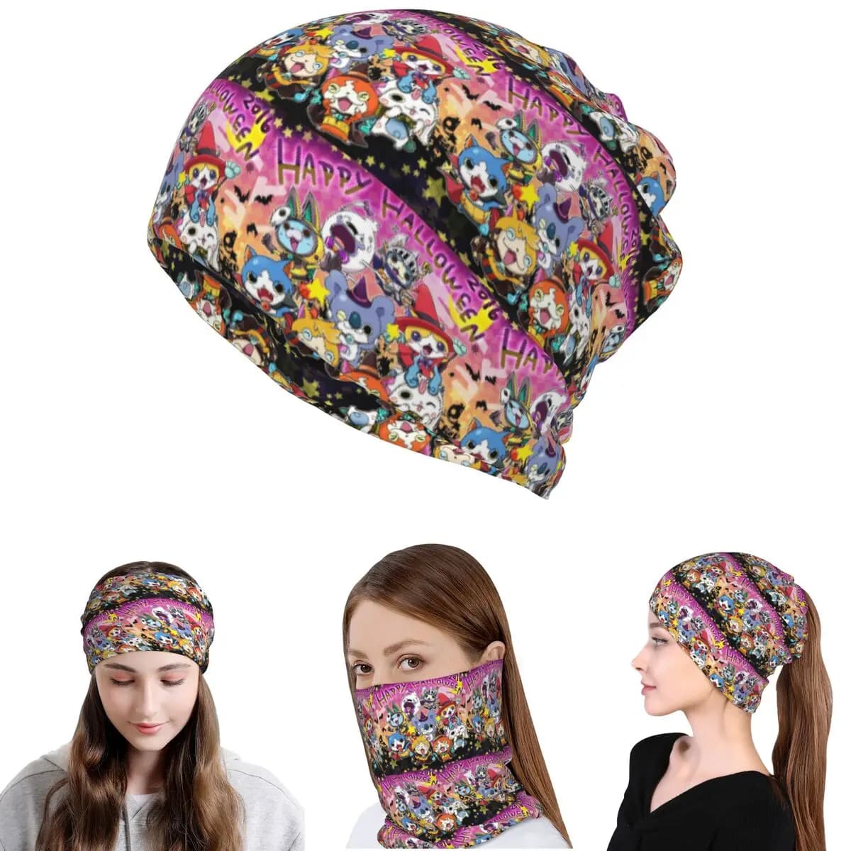 Bandana Multifunzione Yo-Kai Watch, Sciarpa Avvolgente per Collo, Cappello Beanie per Uomo e Donna, Accessorio Invernale per Ciclismo