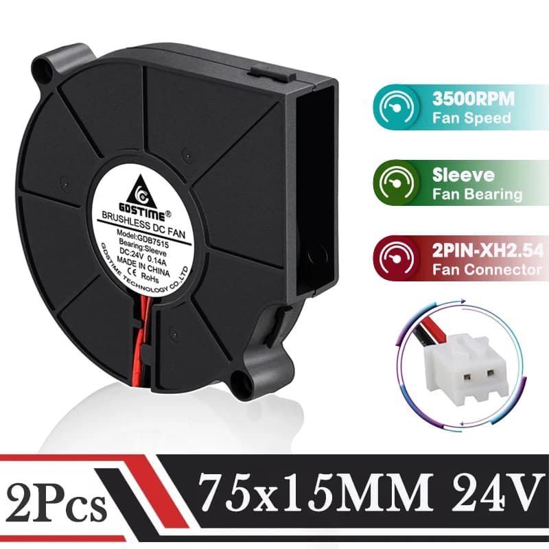 2 pz gdslime DC 24V 75MM * 15MM Brushless centrifugo Turbo ventilatore 7515 ventola di raffreddamento 75MM radiatore radiale per umidificatore che soffia aria